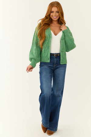 Kelly Green Cable Knit Button Up Cardigan