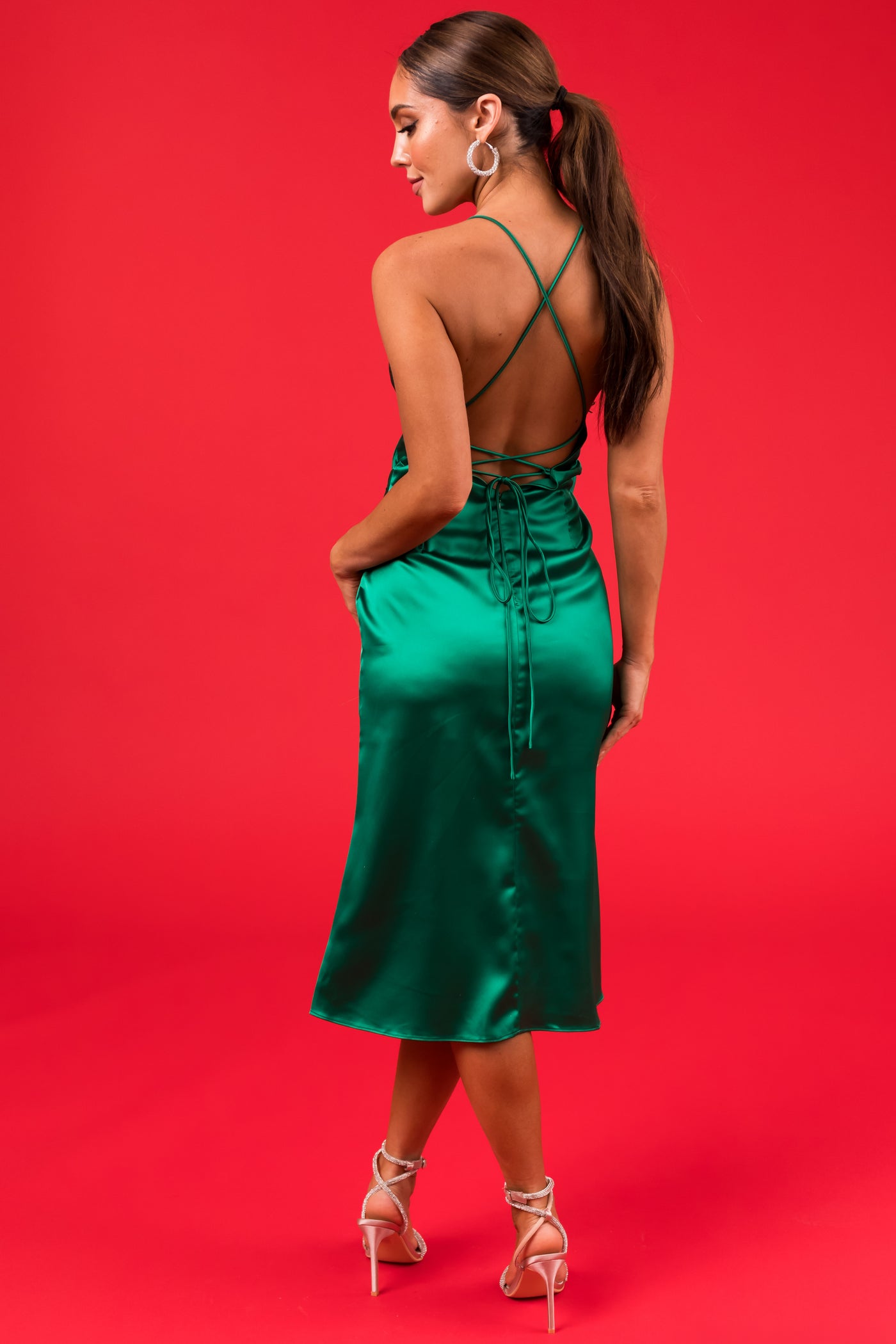 Kelly Green Cross Back Side Slit Midi Dress