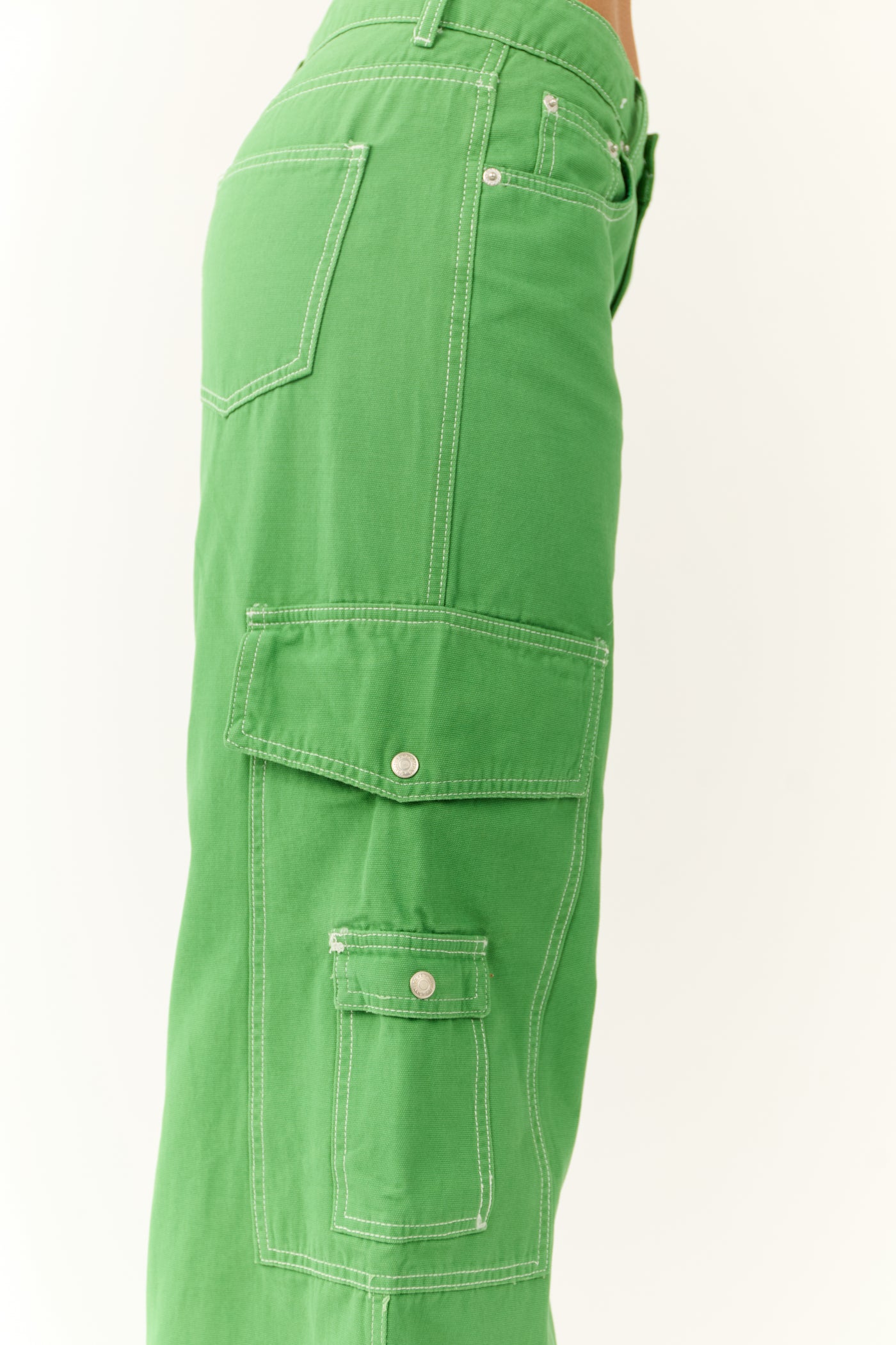 Kelly Green Denim Wide Leg Cargo Pants