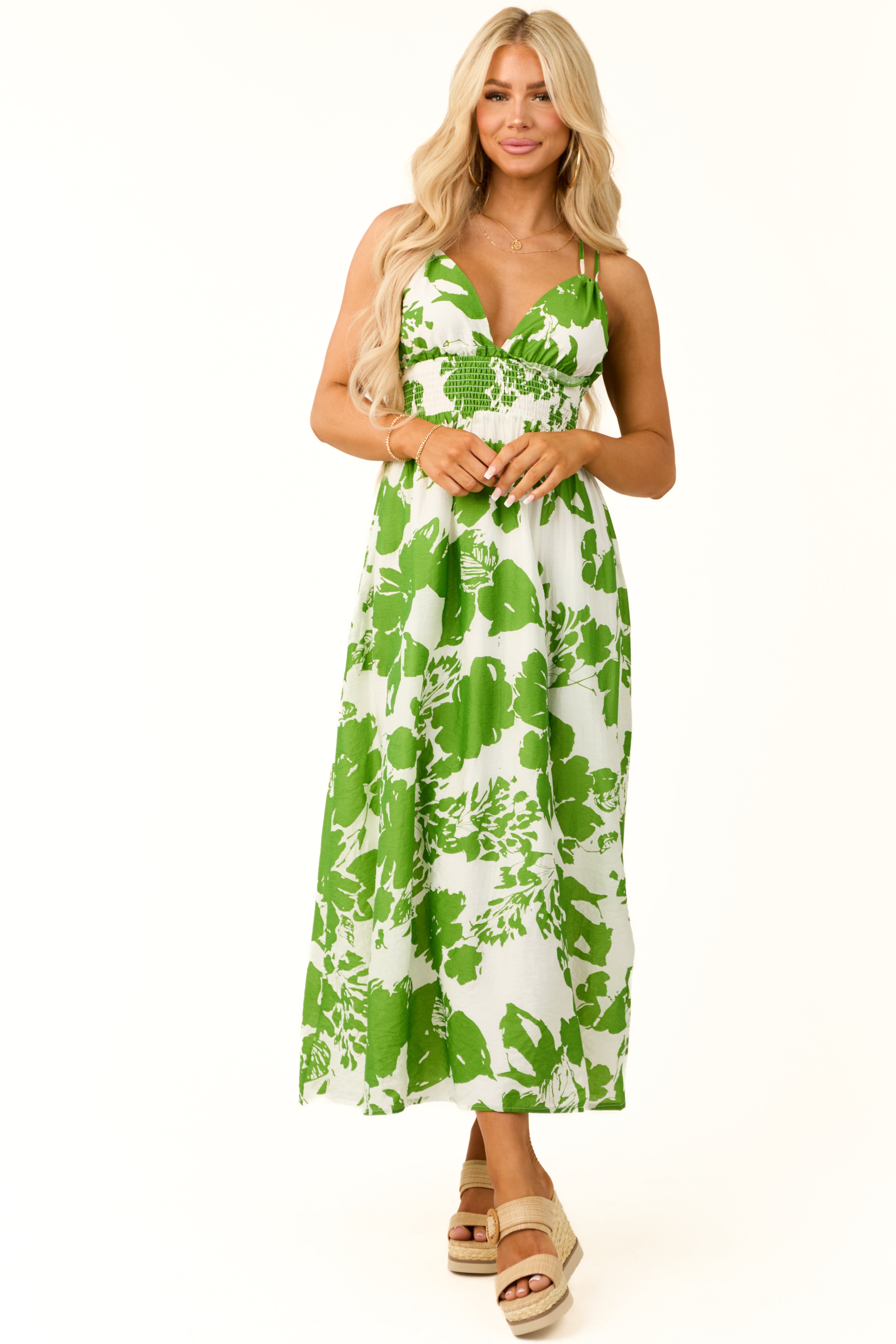 Kelly Green Floral Print Side Slit Maxi Dress | Lime Lush