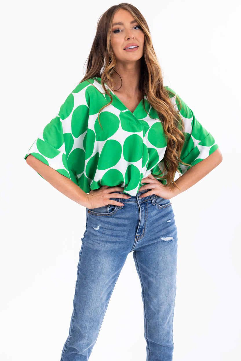 Kelly Green Large Dot Oversized Blouse