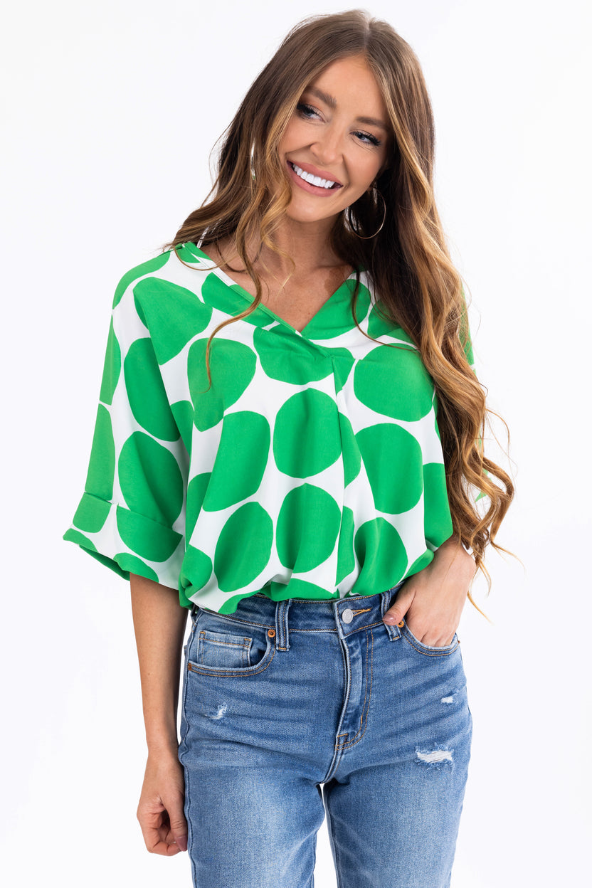 Kelly Green Large Dot Oversized Blouse