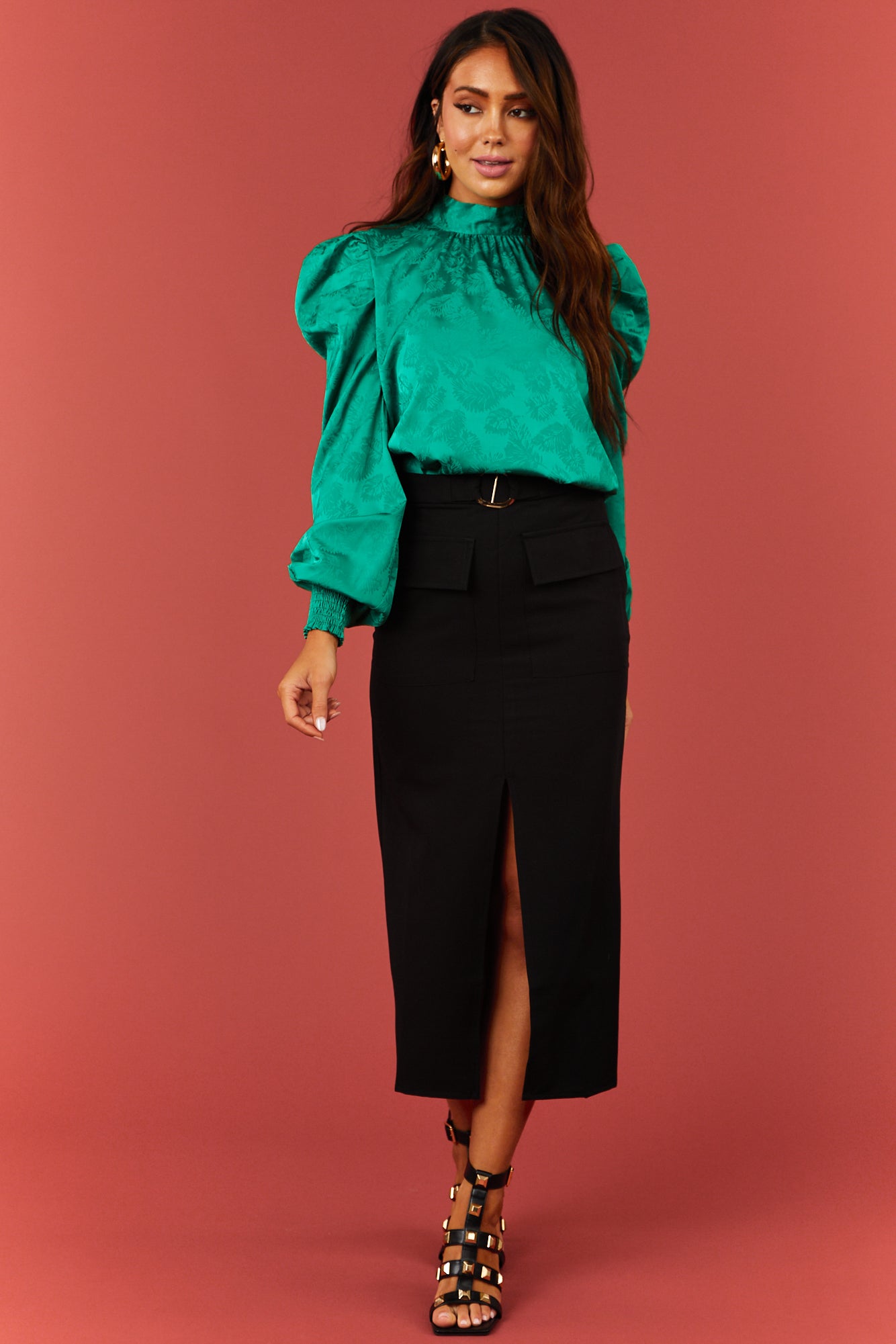 Flying Tomato Kelly Green Jacquard Puff Shoulder Satin Top | Lime Lush  Boutique