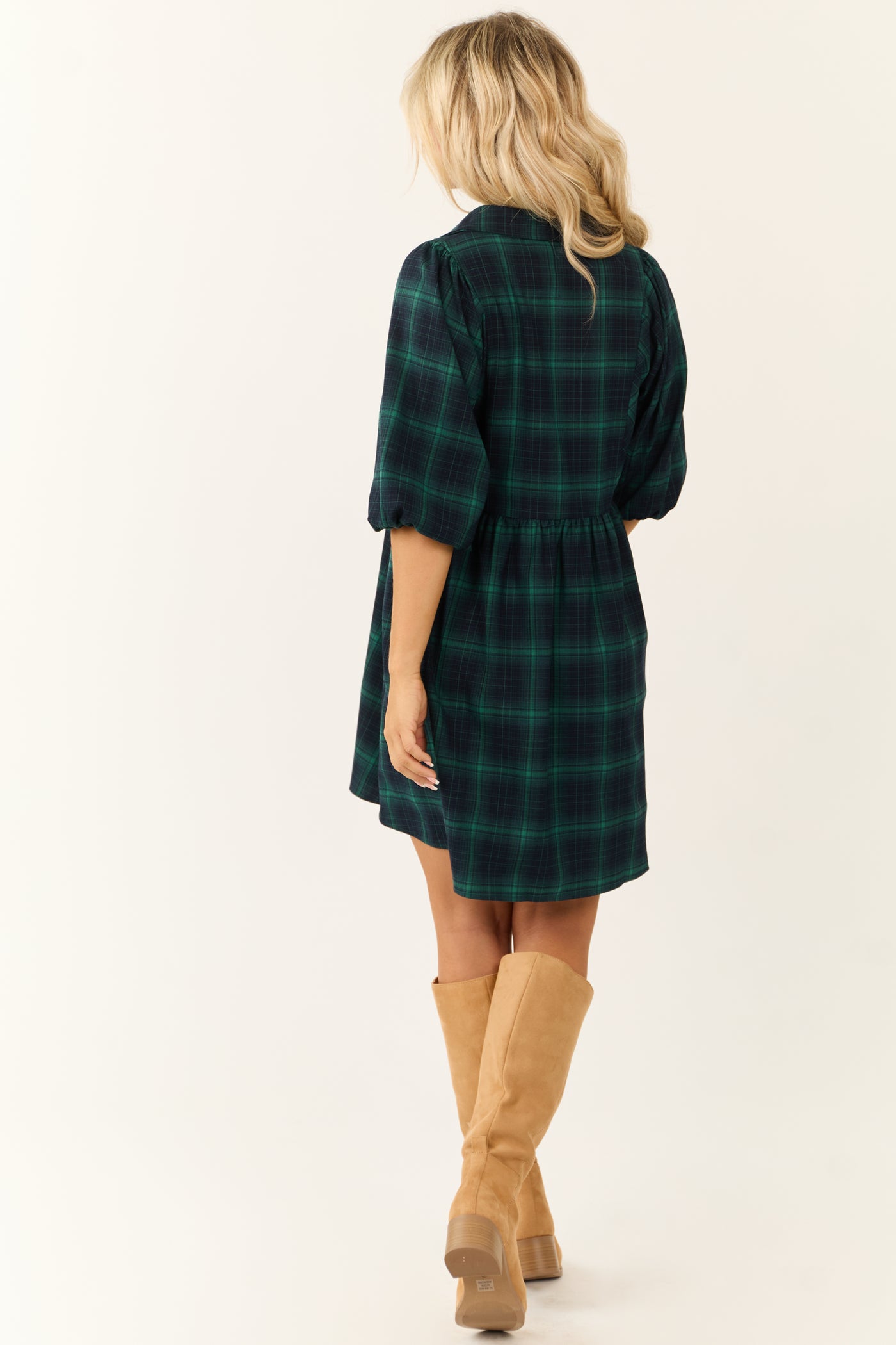 Kelly Green Plaid Button Down Short Dress