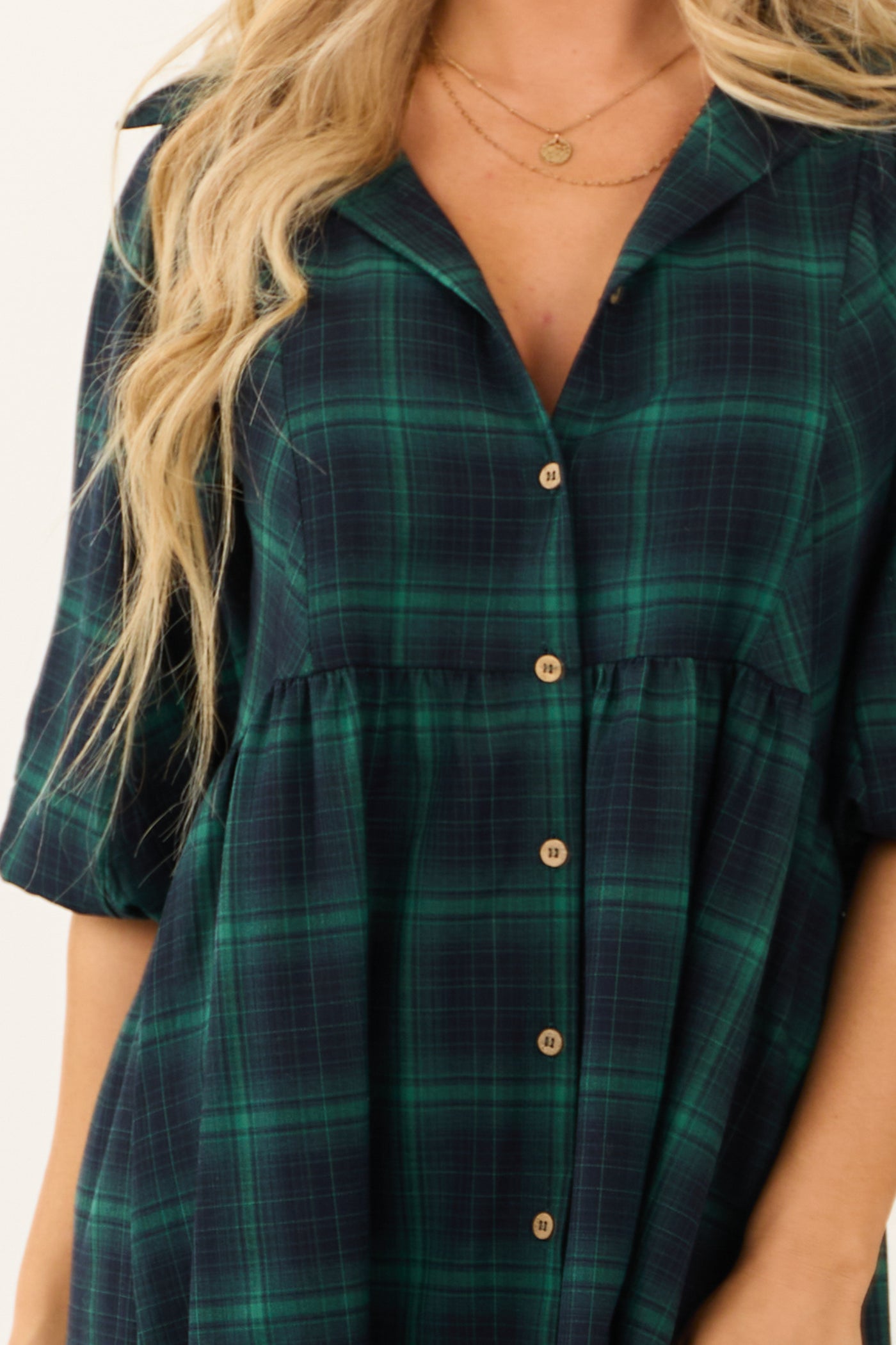 Kelly Green Plaid Button Down Short Dress