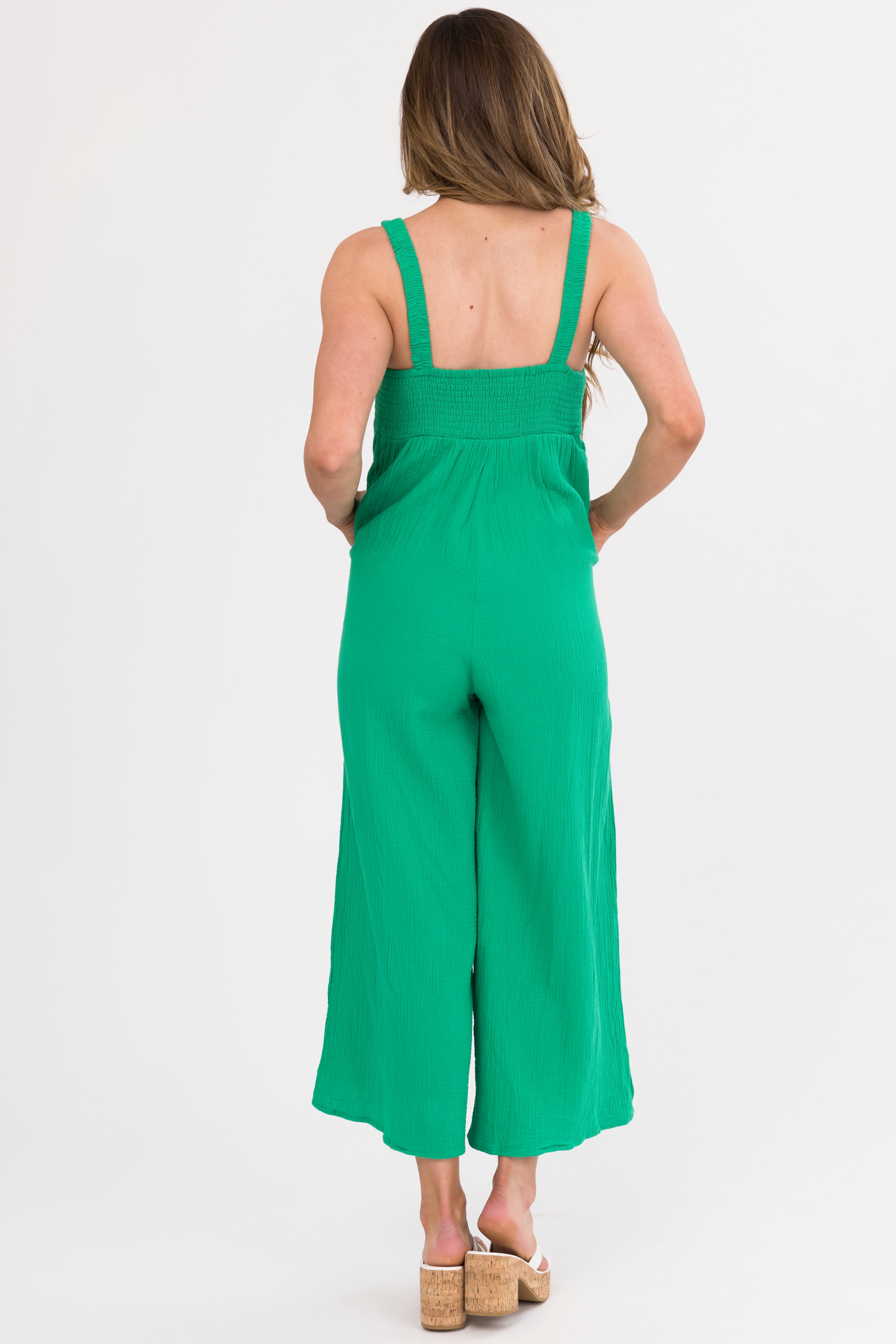 Kelly Green Sleeveless Wide Leg Jumpsuit