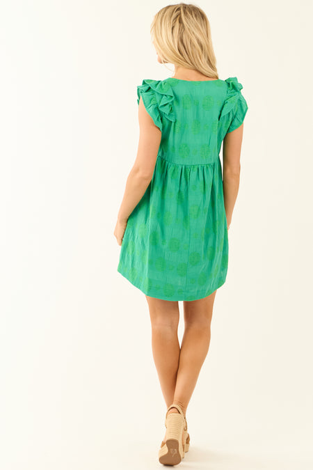 Kelly Green Swiss Dot Jacquard Short Dress