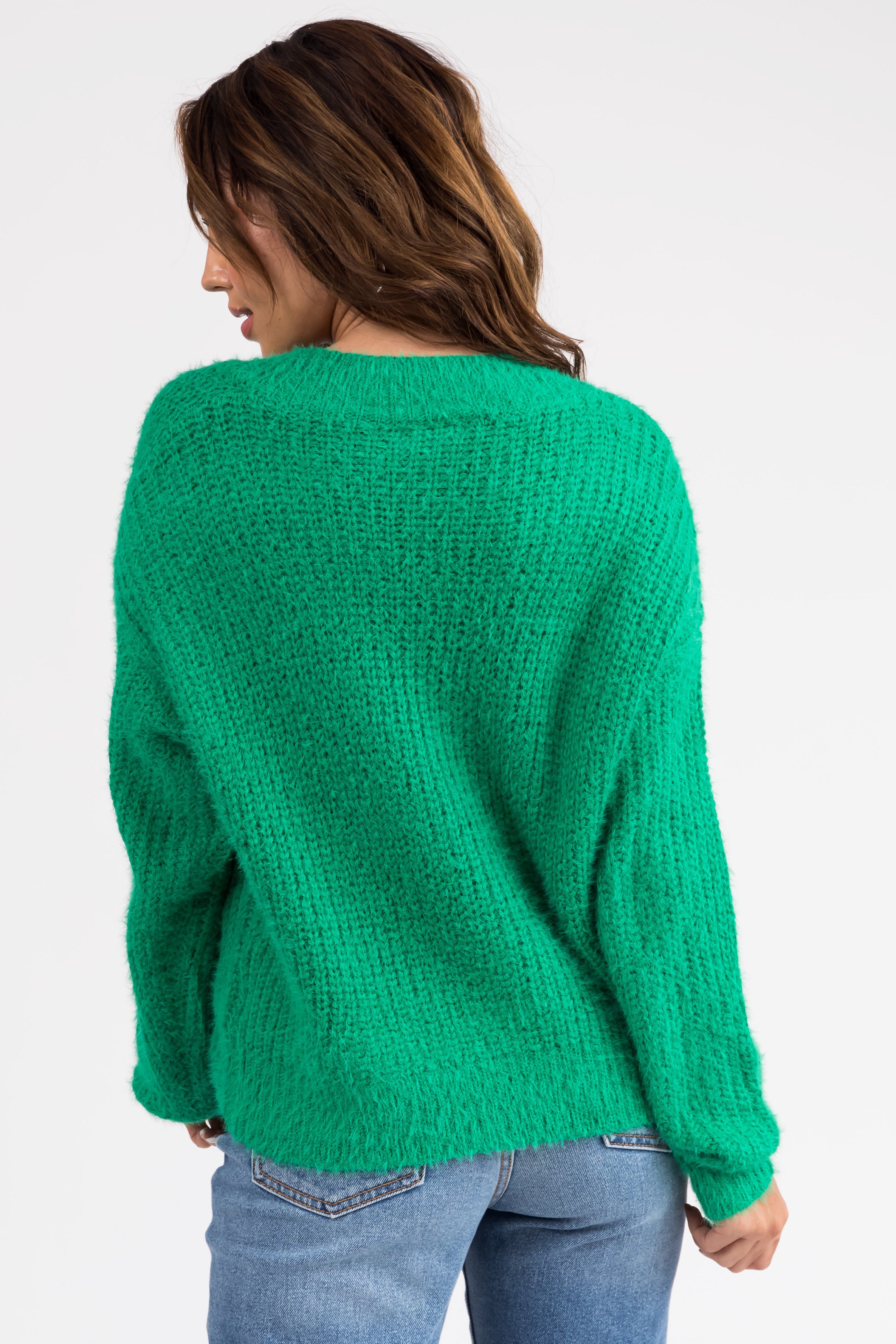 Kelly Green V Neck Long Sleeve Knit Sweater | Lime Lush