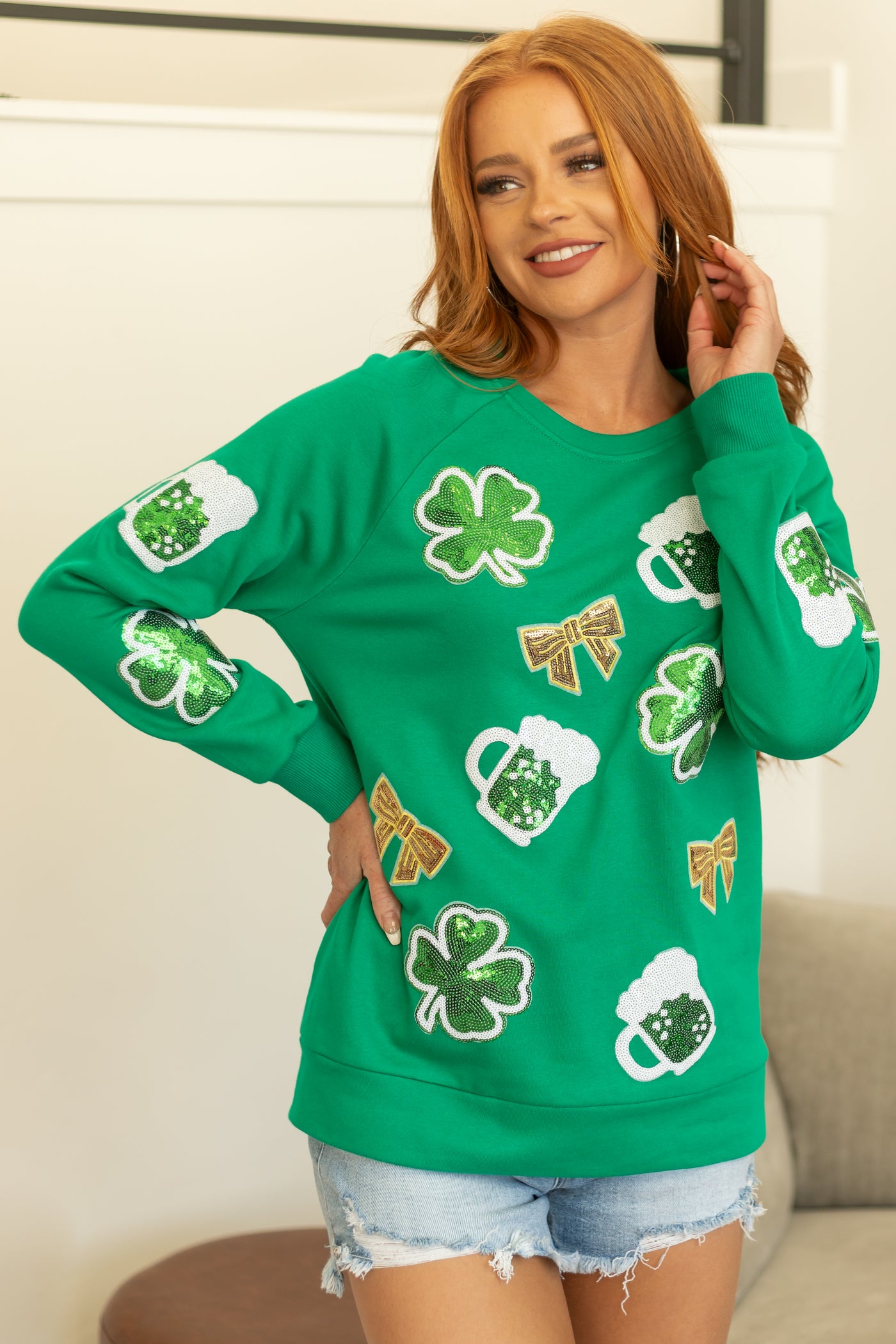 Kelly Green St Patrick's Day Sequin Sweatshirt