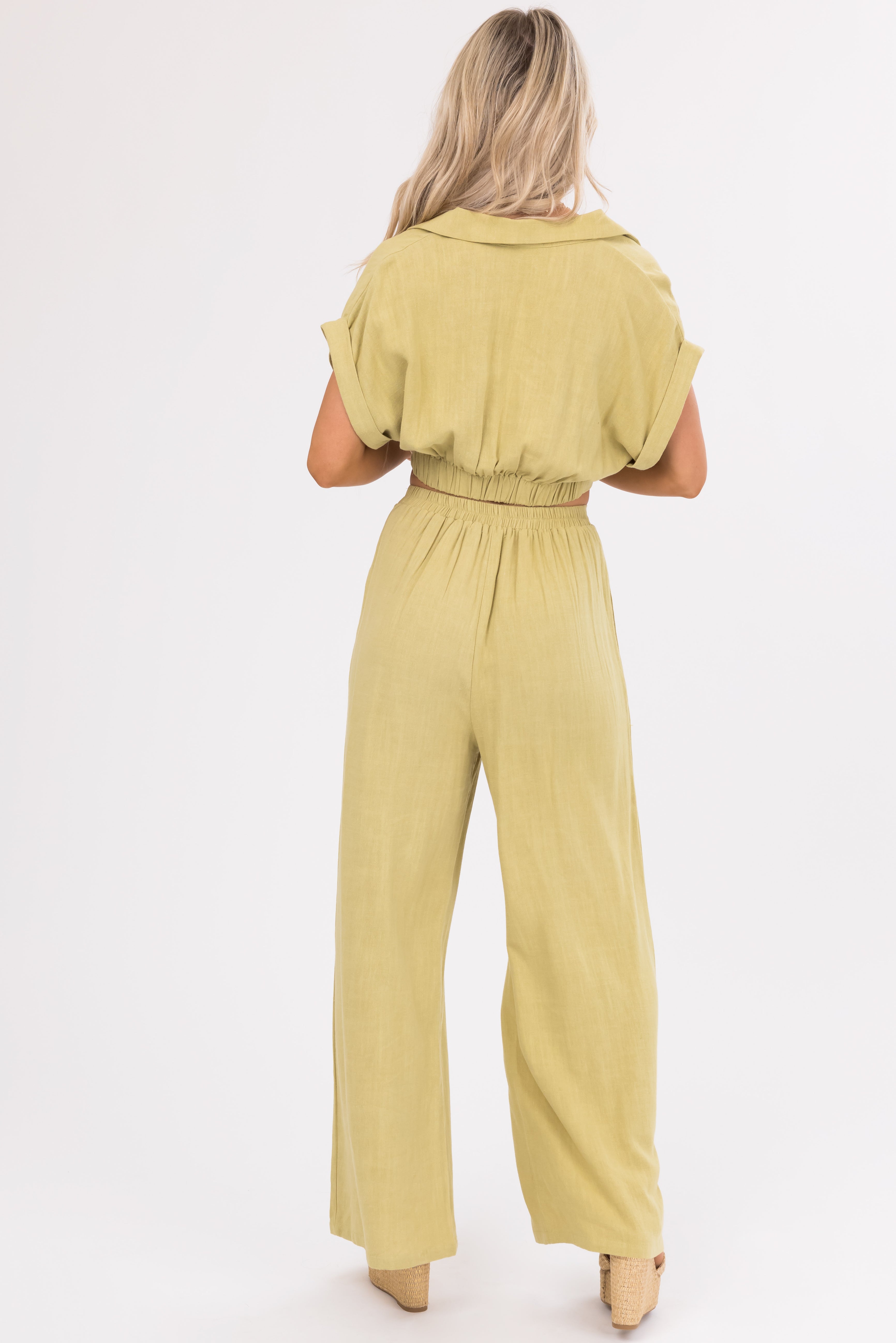 Key Lime Crop Top and Wide Leg Pants Set