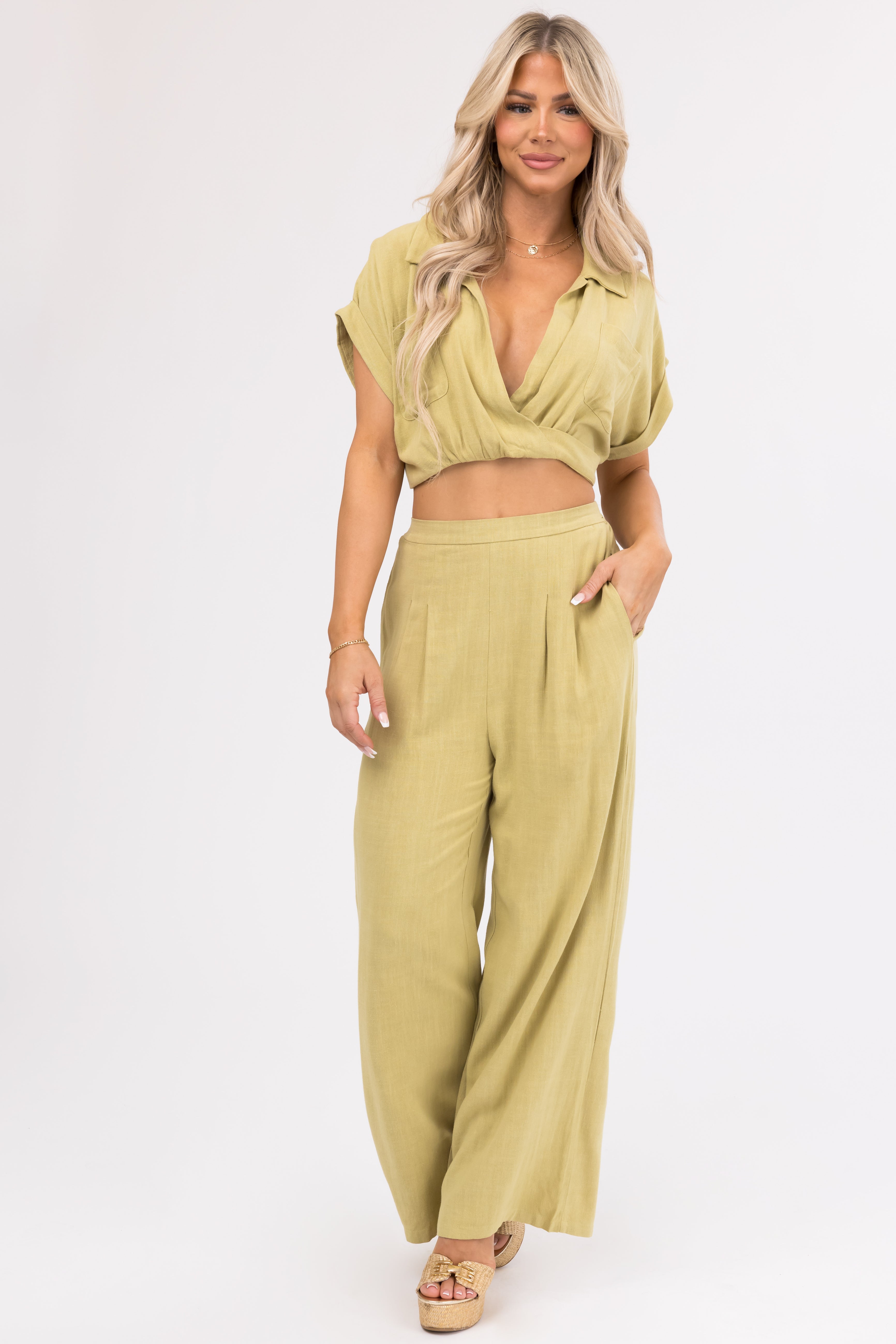 Key Lime Crop Top and Wide Leg Pants Set