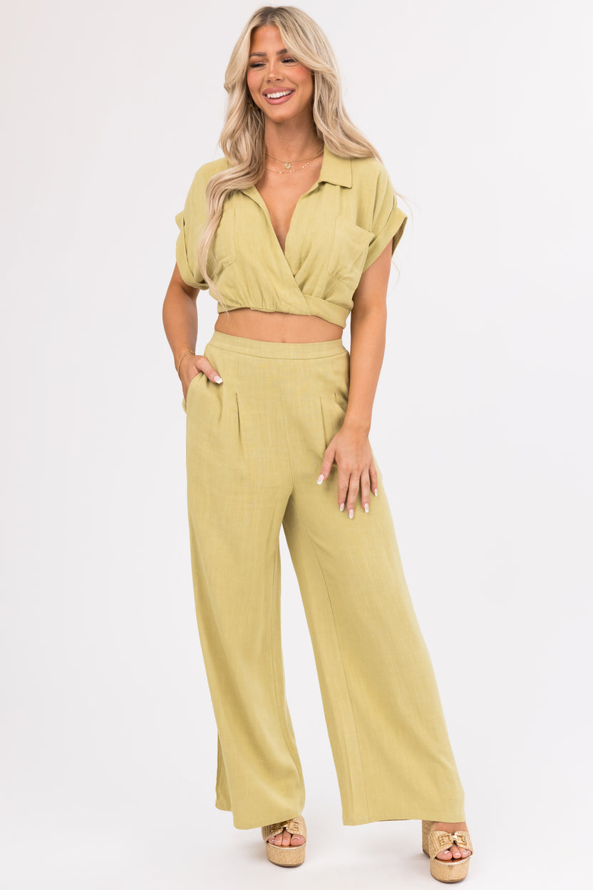 Key Lime Crop Top and Wide Leg Pants Set