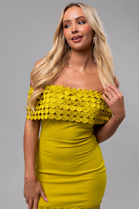 Key Lime Off Shoulder Circle Crochet Midi Dress