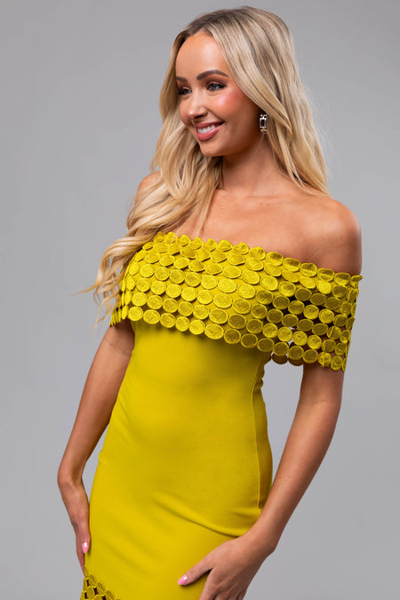 Key Lime Off Shoulder Circle Crochet Midi Dress