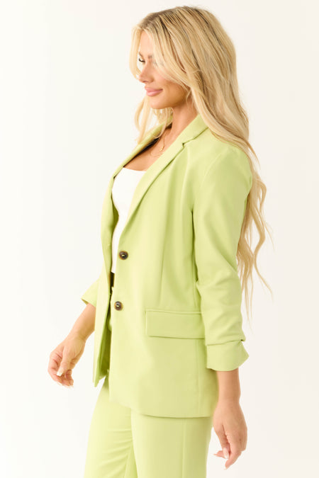 Key Lime Solid Double Button Long Blazer