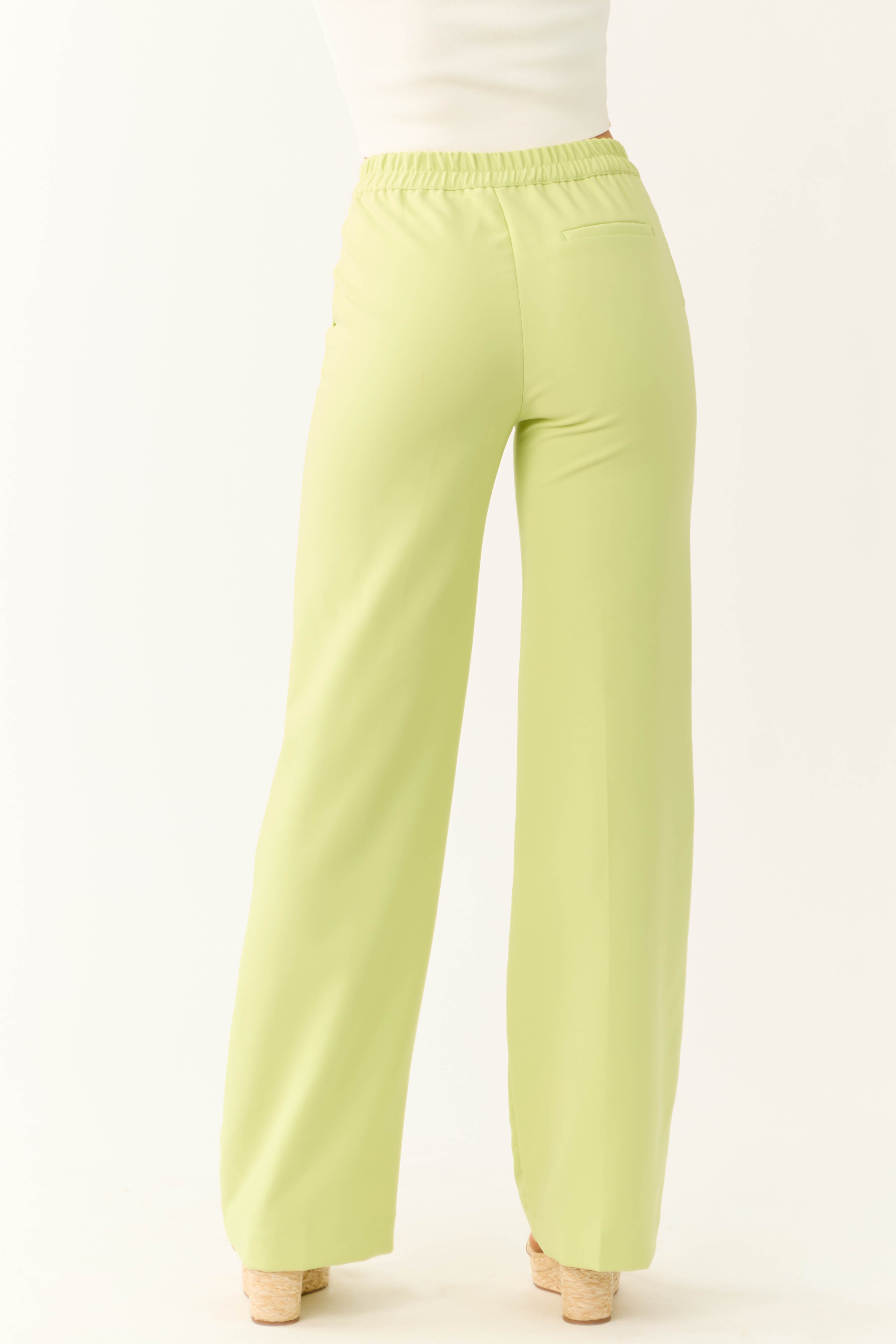 Key Lime Wide Leg Elastic Waist Woven Pants