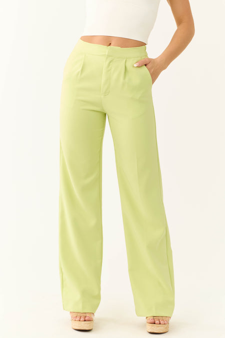 Key Lime Wide Leg Elastic Waist Woven Pants