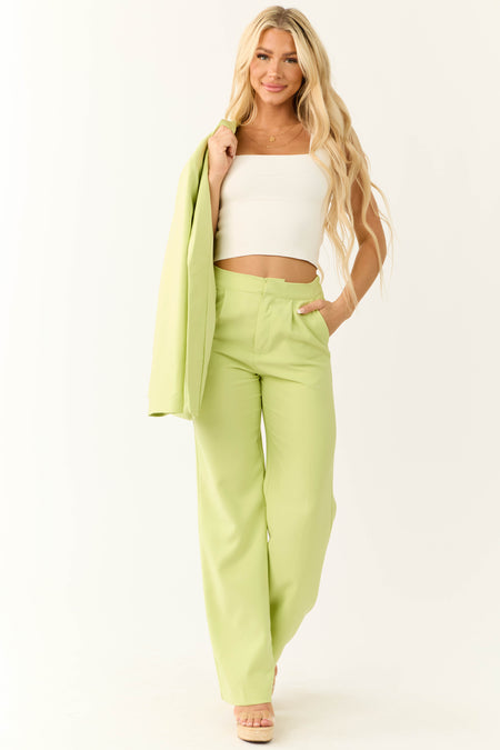 Key Lime Wide Leg Elastic Waist Woven Pants