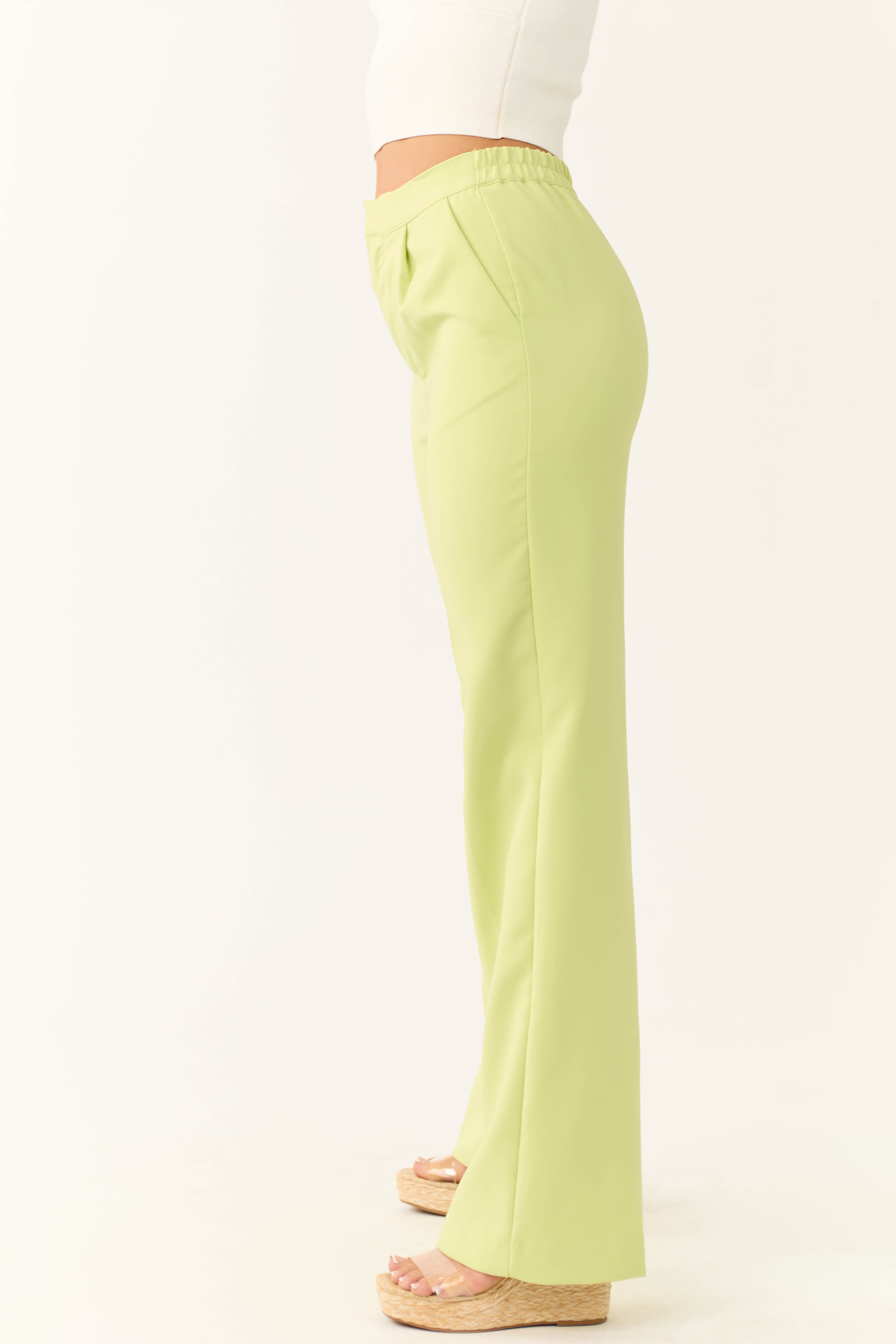 Key Lime Wide Leg Elastic Waist Woven Pants