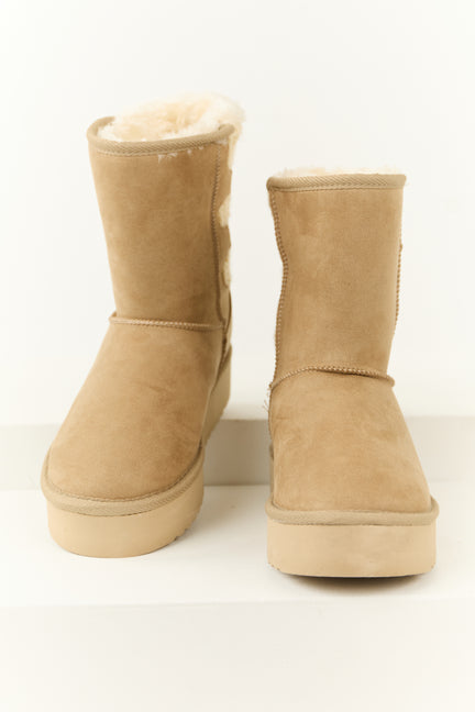 Khaki Faux Fur Lined Boot with Double Buckle