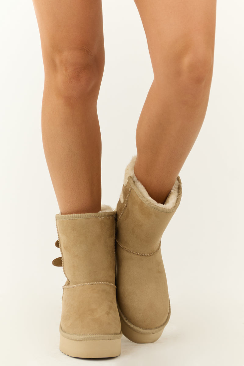 Khaki Faux Fur Lined Boot with Double Buckle