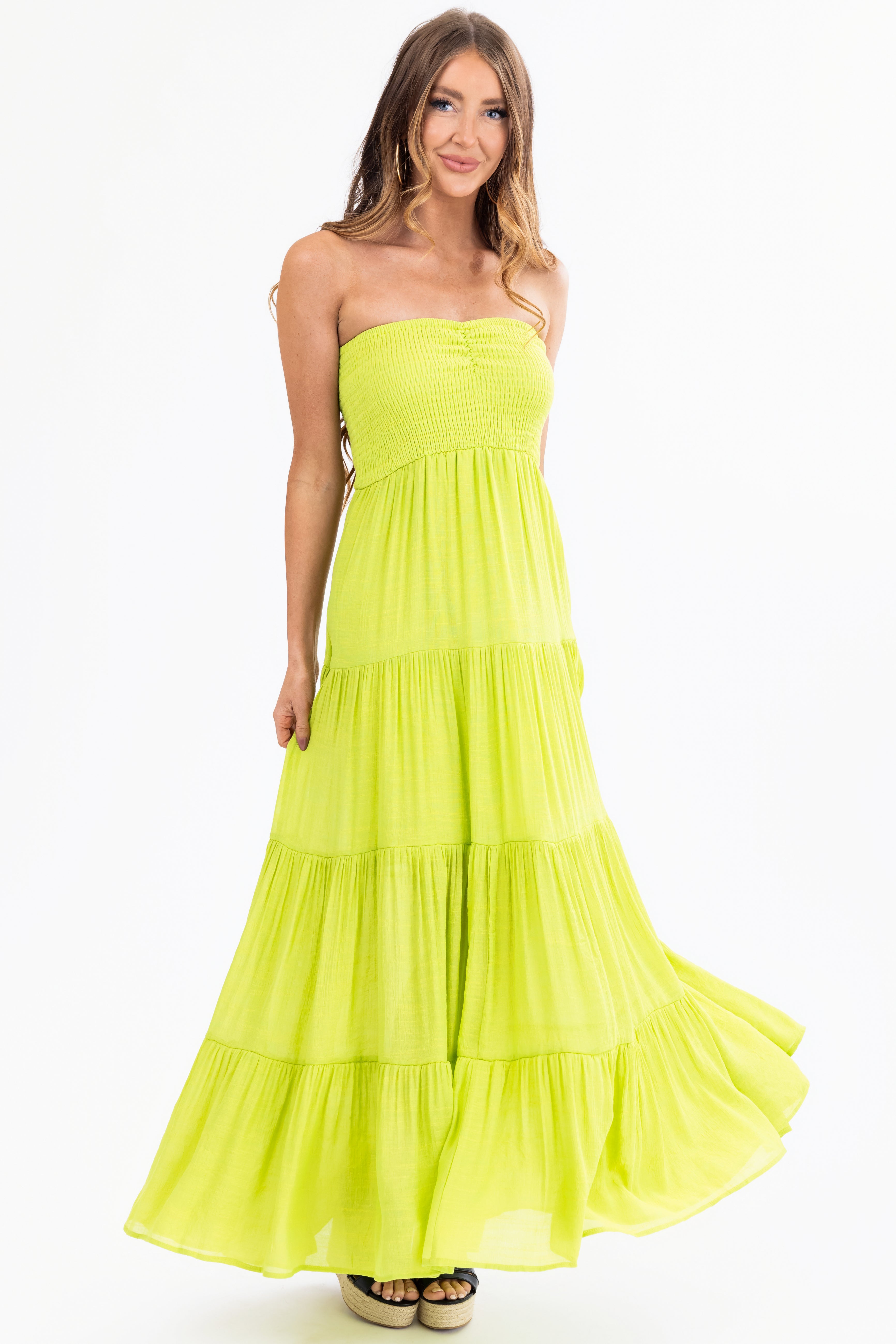 Kiwi Strapless Smocked Top Tiered Maxi Dress