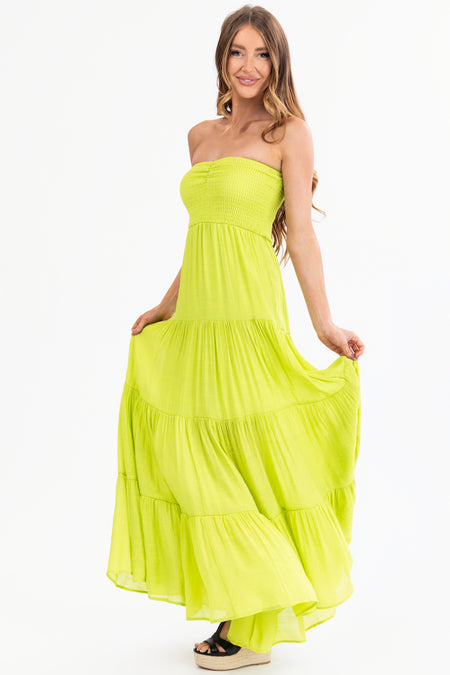 Kiwi Strapless Smocked Top Tiered Maxi Dress