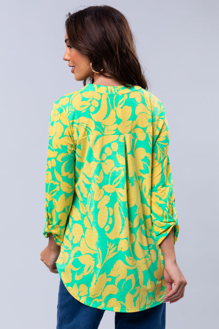 Kiwi and Lemon Abstract 3/4 Sleeve Blouse