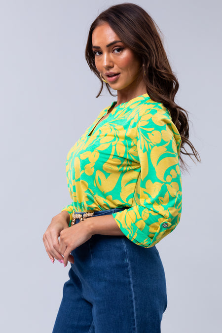 Kiwi and Lemon Abstract 3/4 Sleeve Blouse