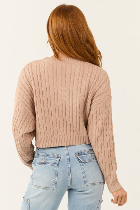 Latte Cropped Soft Cable Knit Sweater