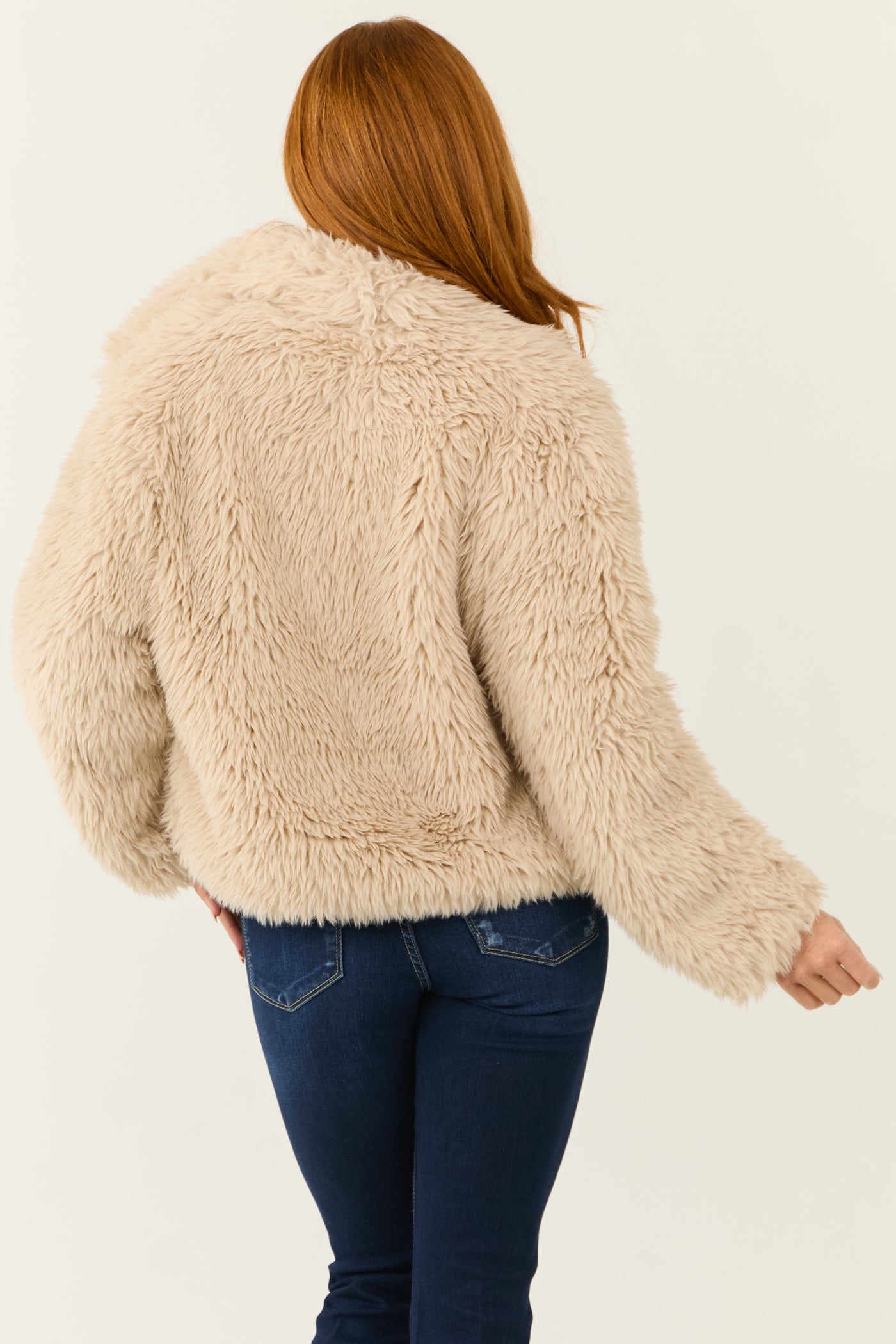 Latte Faux Fur Long Sleeve Snap Button Jacket