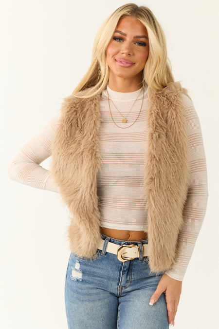 Latte Faux Fur Soft Open Vest