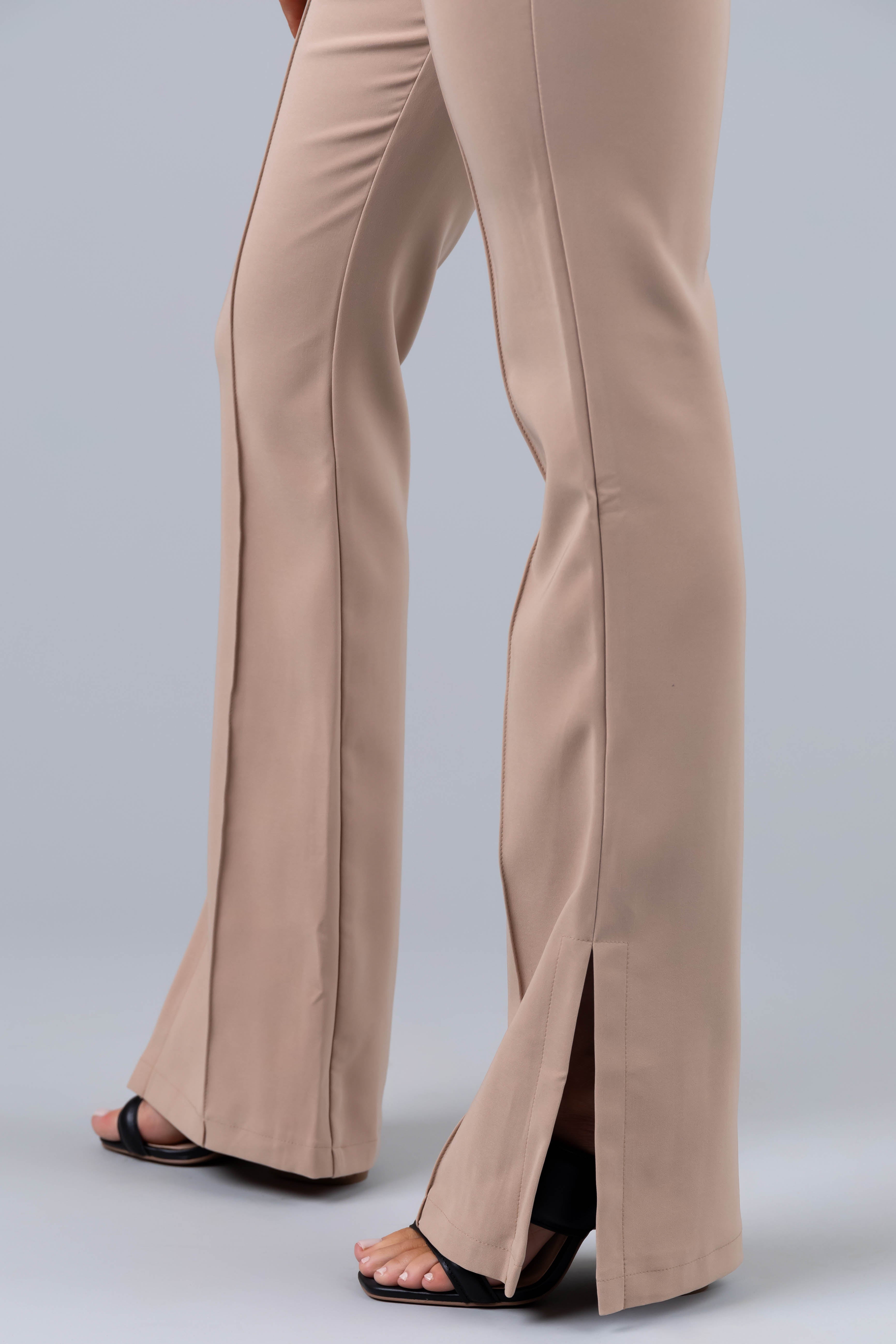 Latte Flare Leg Side Slits Pants