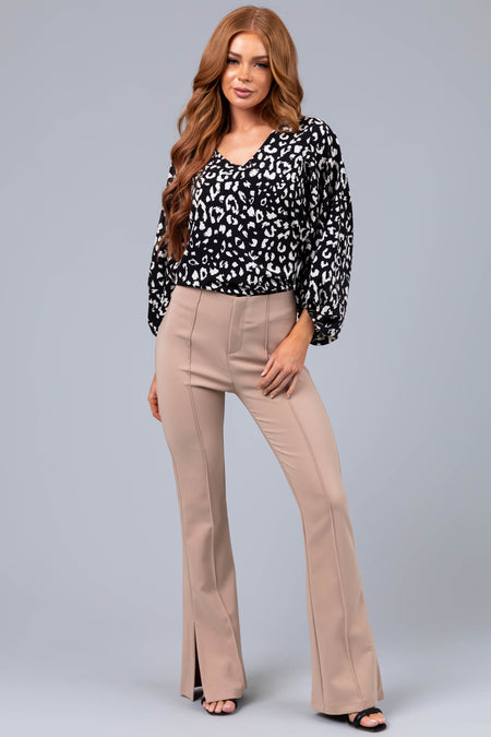 Latte Flare Leg Side Slits Pants