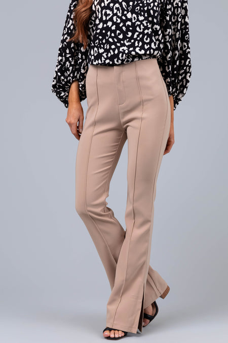 Latte Flare Leg Side Slits Pants