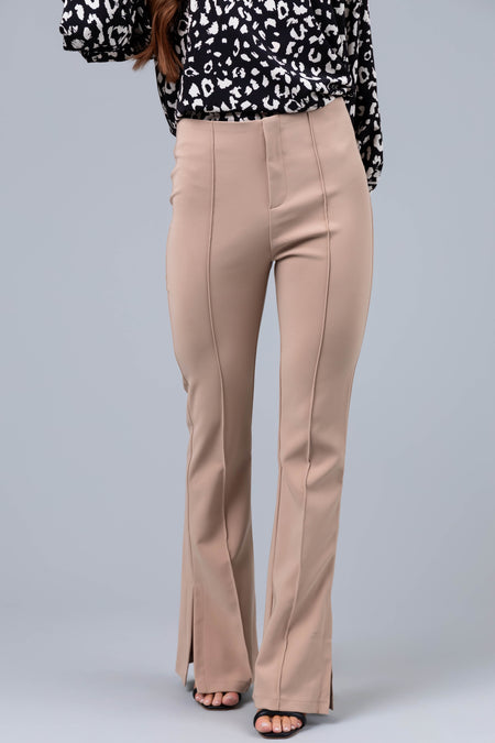 Latte Flare Leg Side Slits Pants