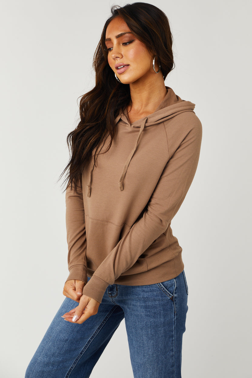 Latte French Terry Lightweight Drawstring Hoodie