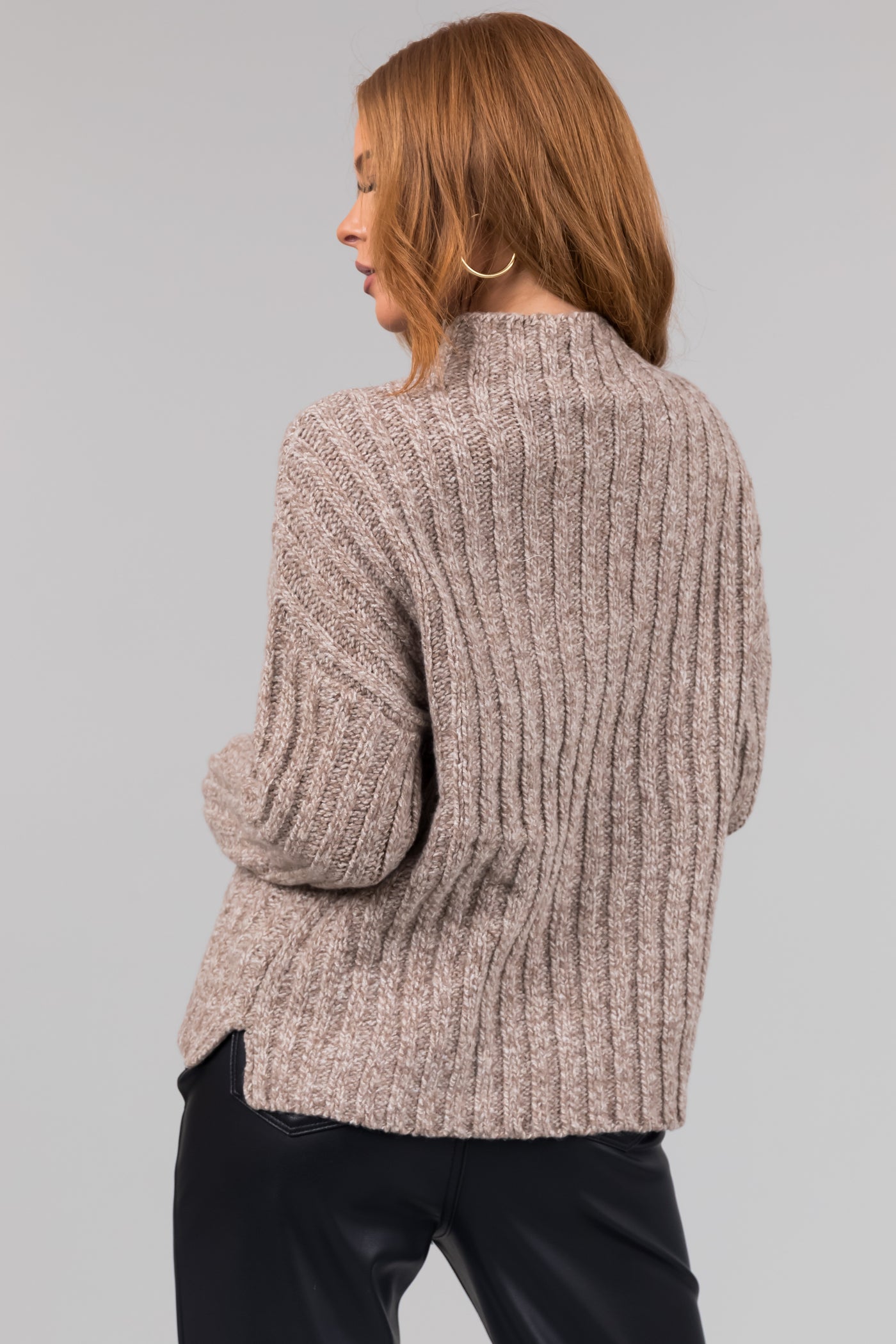 Latte High Neck Chunky Knit Sweater