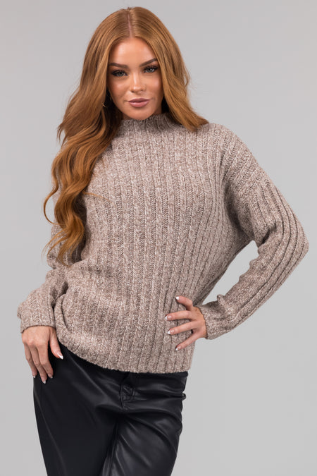 Latte High Neck Chunky Knit Sweater