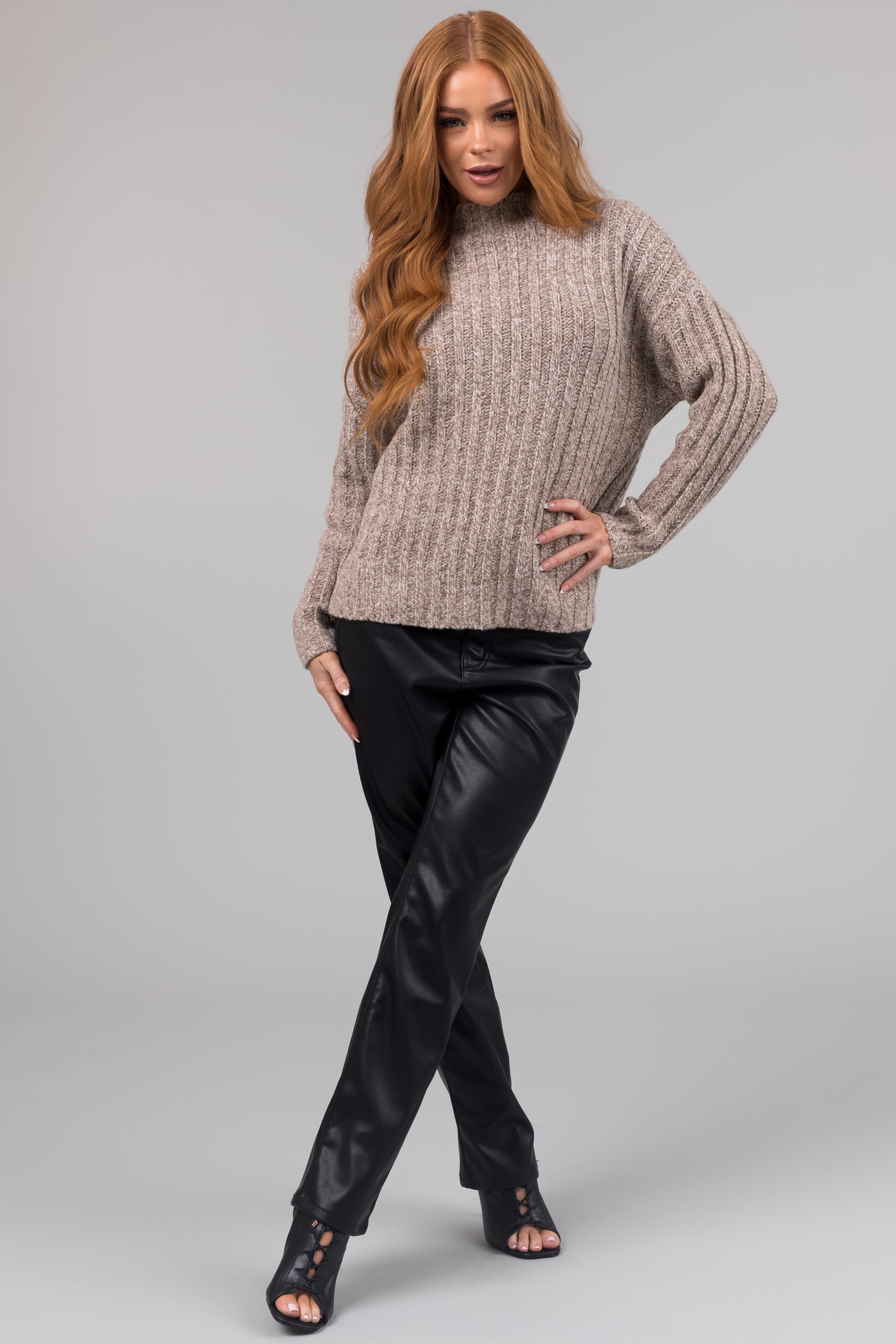 Latte High Neck Chunky Knit Sweater