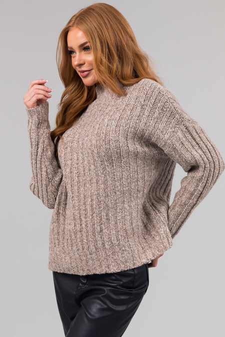 Latte High Neck Chunky Knit Sweater