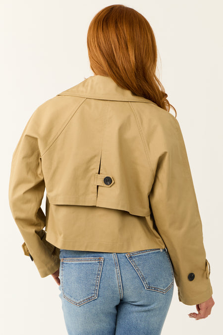 Latte Long Sleeve Buttoned Crop Trench Jacket