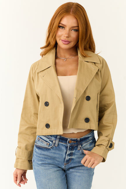 Latte Long Sleeve Buttoned Crop Trench Jacket