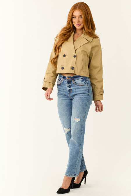 Latte Long Sleeve Buttoned Crop Trench Jacket