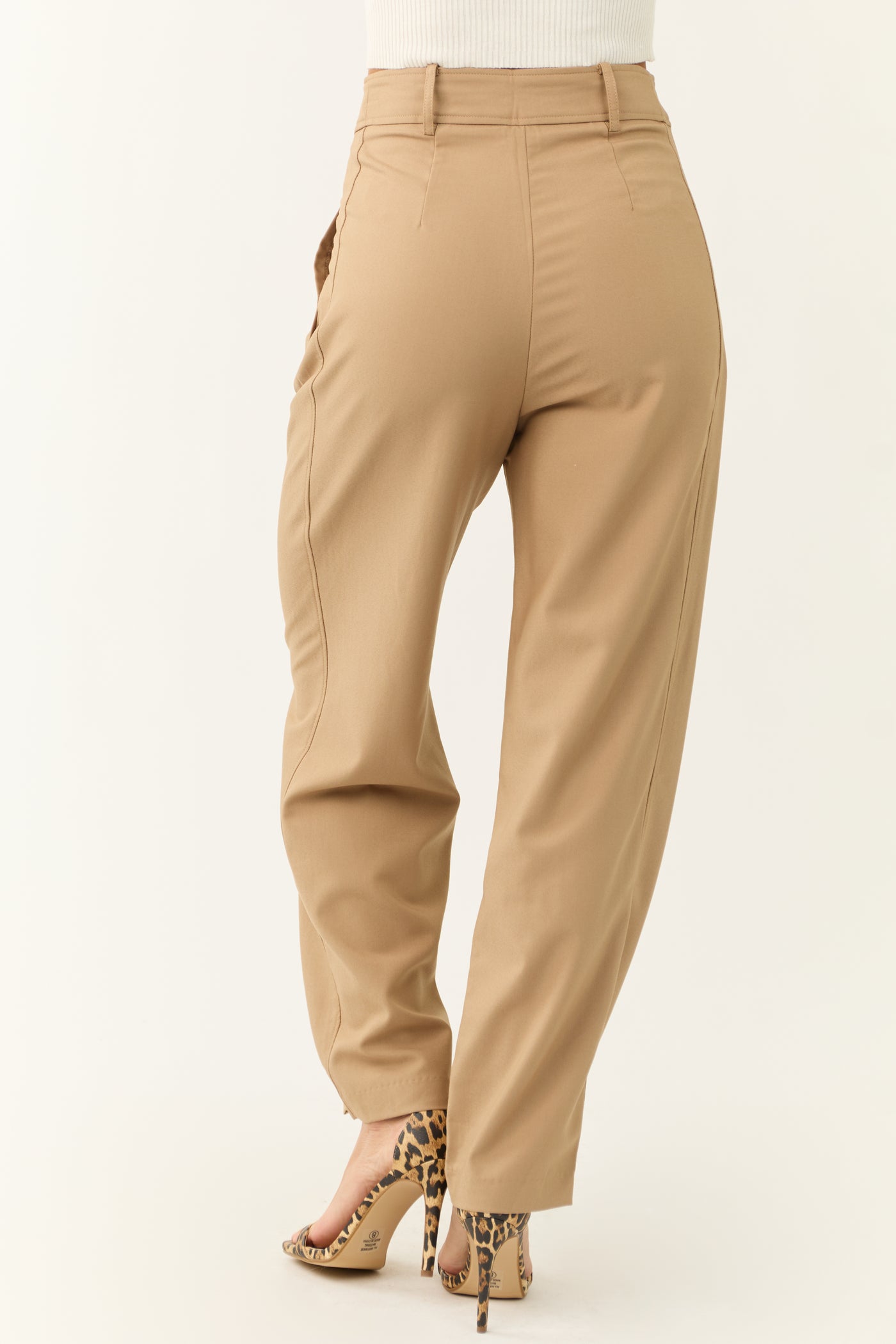 Latte Pleated Buttoned Cuff Pants