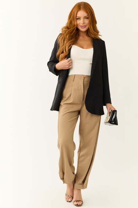 Latte Pleated Buttoned Cuff Pants