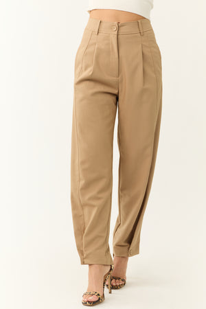 Latte Pleated Buttoned Cuff Pants