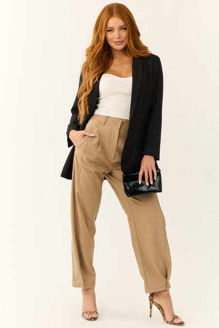 Latte Pleated Buttoned Cuff Pants