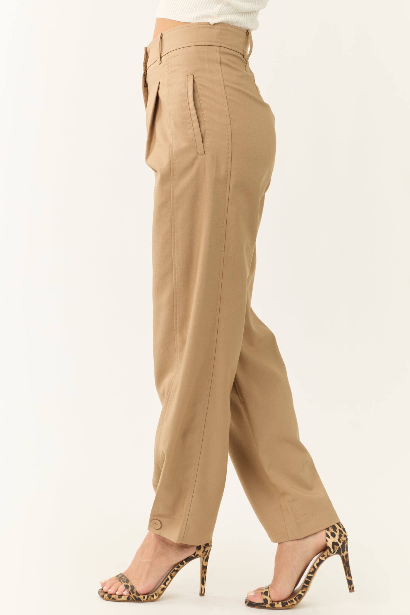 Latte Pleated Buttoned Cuff Pants