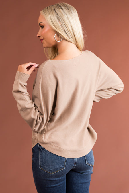 Latte Ribbed Trim Super Soft Light Sweater